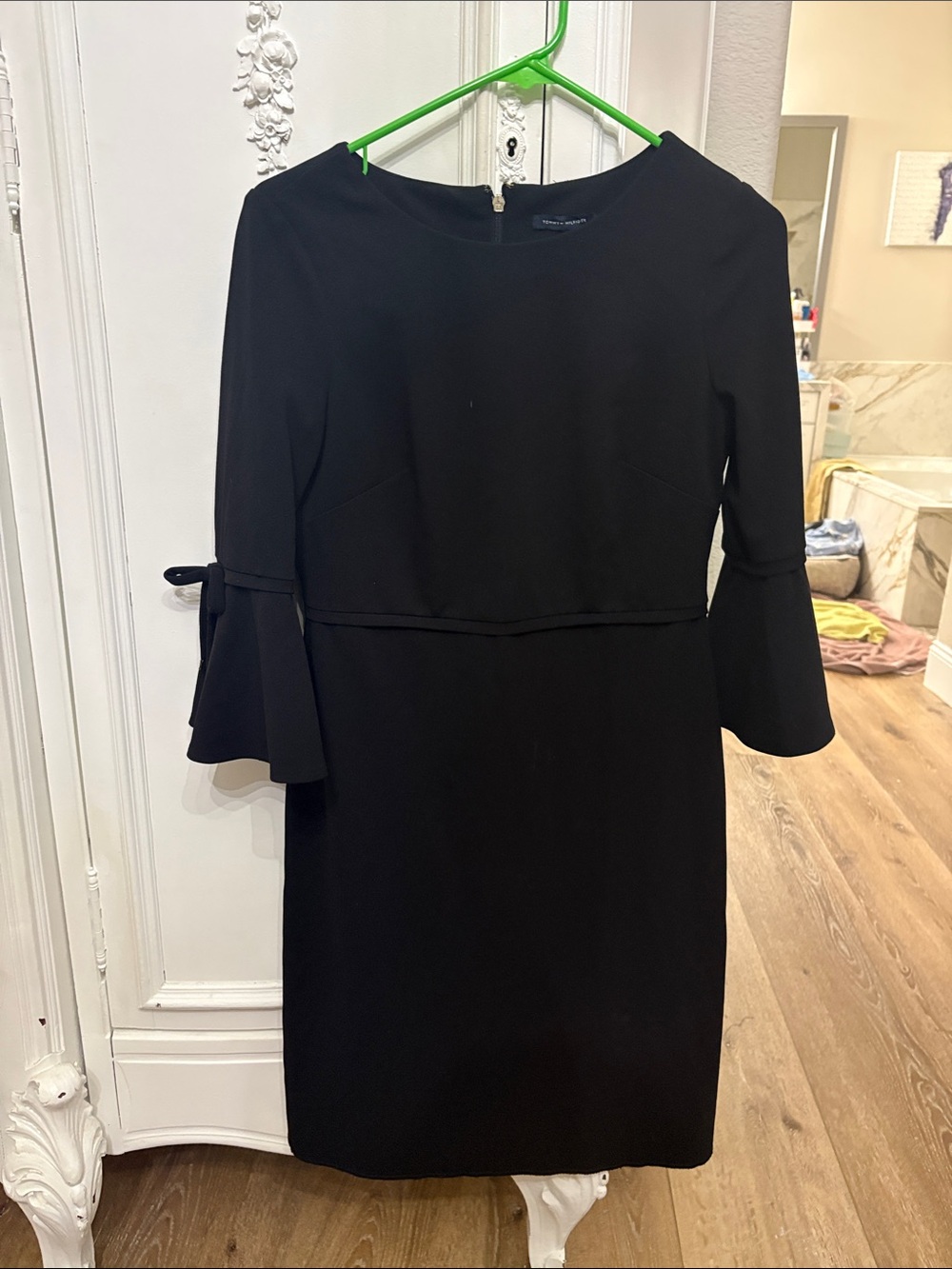 Tommy Hilfiger Black Midi Dress with Flared Tie Sleeves